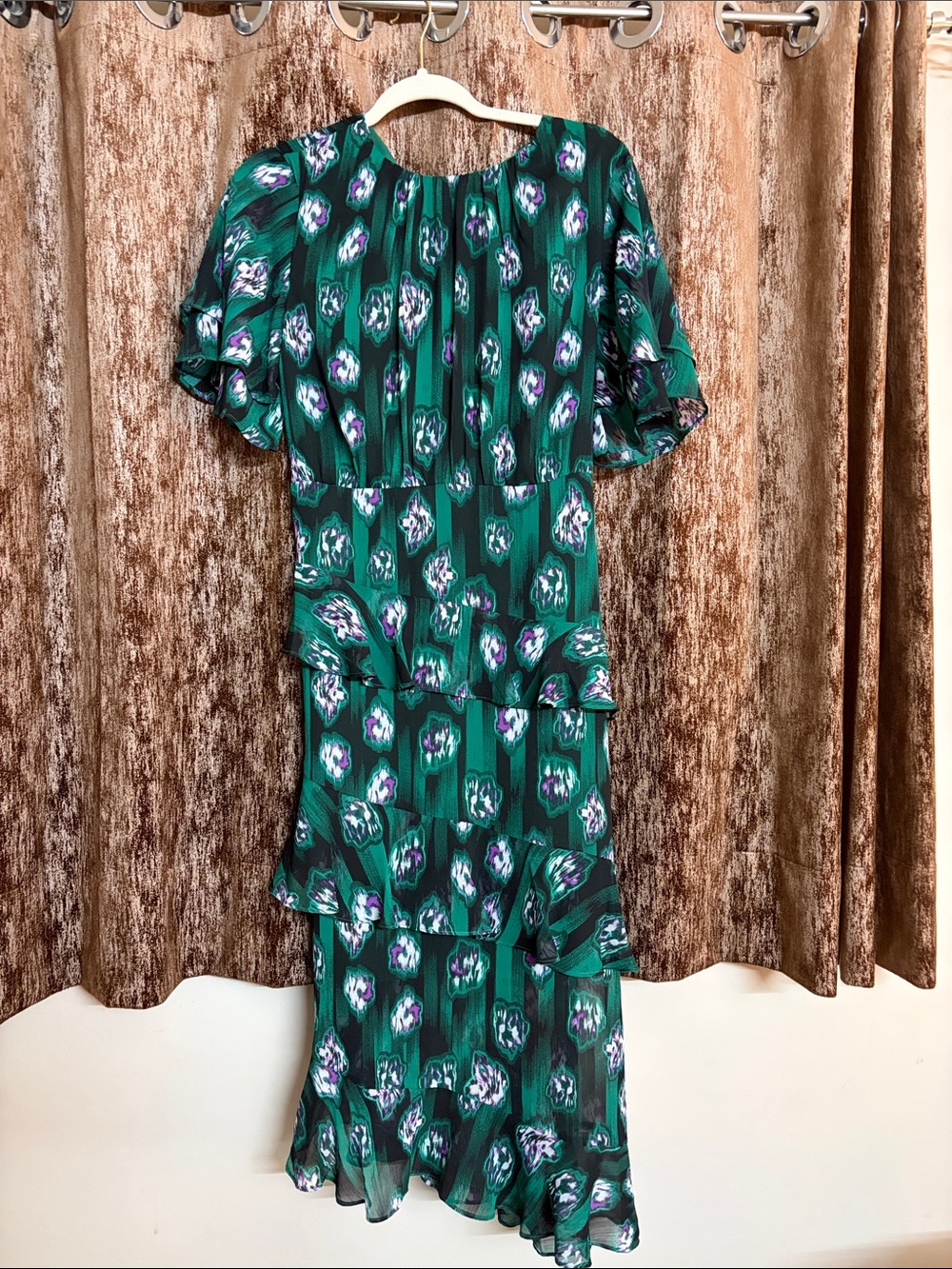 Green Floral Tiered Midi Dress